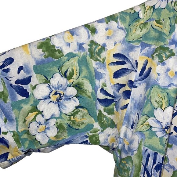 Models Coat Womens Lounge Dress Size 16 Floral Pure Cotton Snap Front Blue Green - Picture 8 of 13